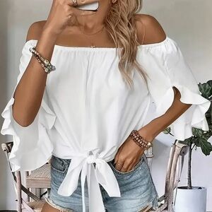 Palm Harbor Resort Elegant White Off-Shoulder Top